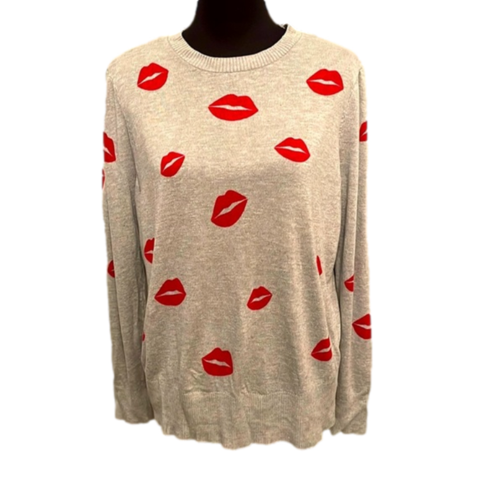 MARLED DOVE GREY SWEATER WITH RED LIPS SIZE XL